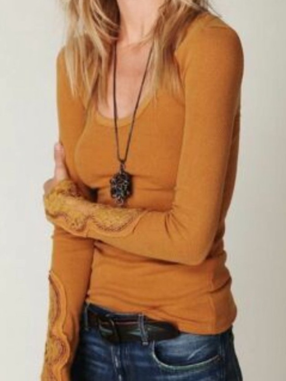 Free People Crafty Cuff Thermal - Size M, Ochre - Picture 6 of 10